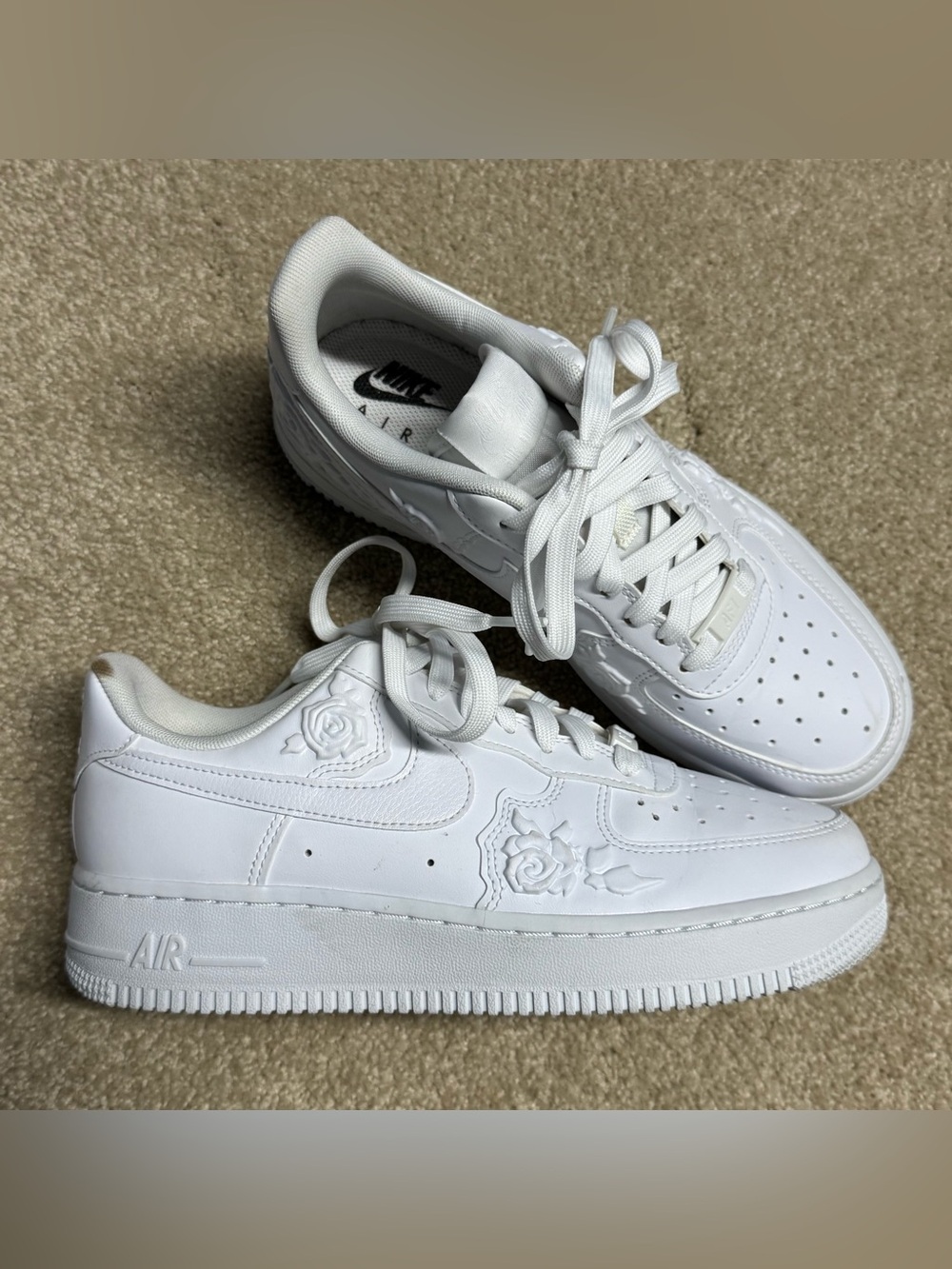 Nike Air Force 1 '07 White Roses Shoes Women 7.5 HF2016-100 White Lace Up Active